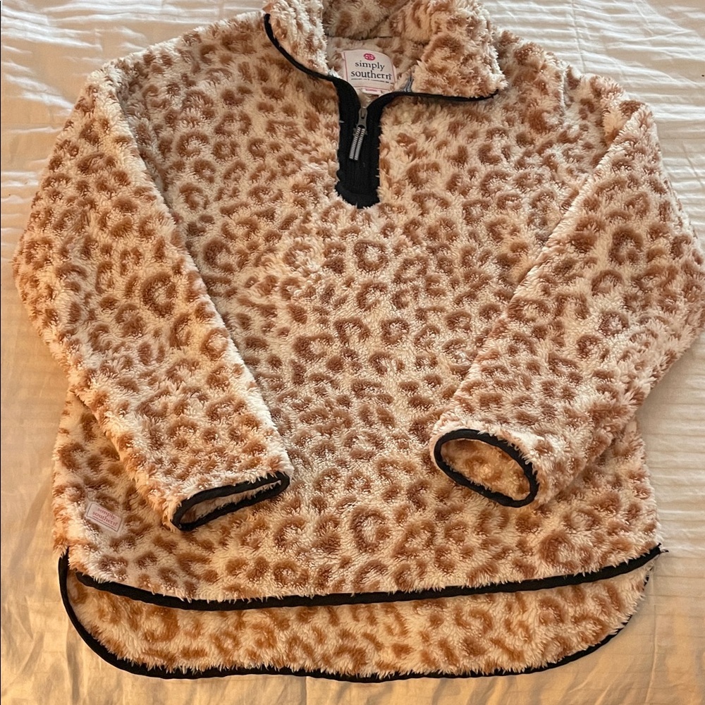 Simply Southern Tan Leopard Fleece Pullover